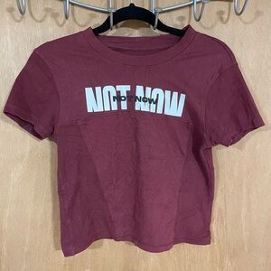 #171-STUDIO FIT- “not now” graphic T in burgundy
